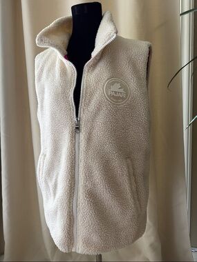 Pajar Cream Sherpa Zip-Up Vest with Logo Patch